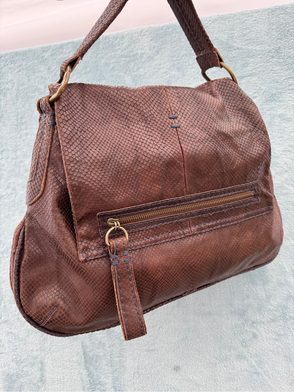 Vintage 49 Square Miles Brown Textured Pebbled Leather Shoulder Bag
